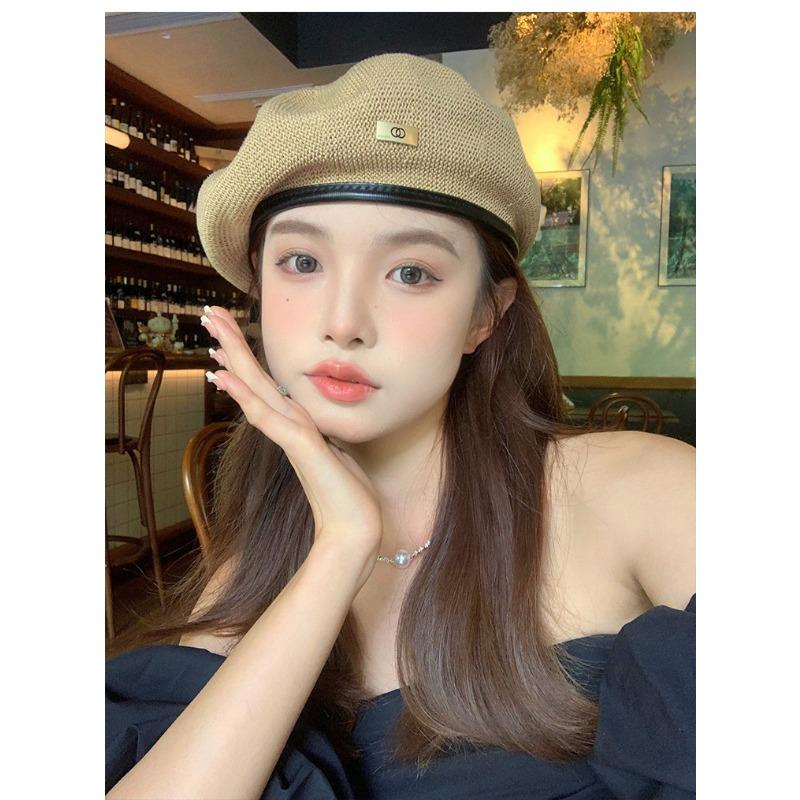 Maillard spring and autumn beret new versatile metal retro leather brim painter hat trendy hat children show small autumn