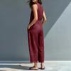 Women's Fashionable And Casual Buttoned V-neck Sleeveless Pocket Jumpsuit