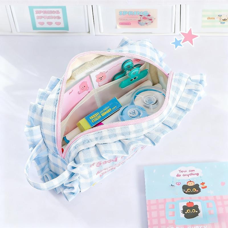 Cute Embroidery Pencil Case, Capable of Holding 45 Pens, with Built-in Two-layer Compartments for Portable Handheld Design
