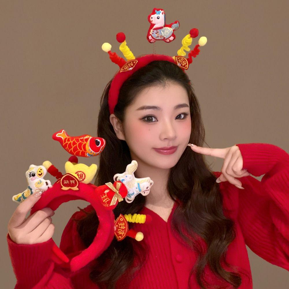 Cartoon Horse Hairband Mascot Plush Horse Headband Exquisite New Year Headband  Children