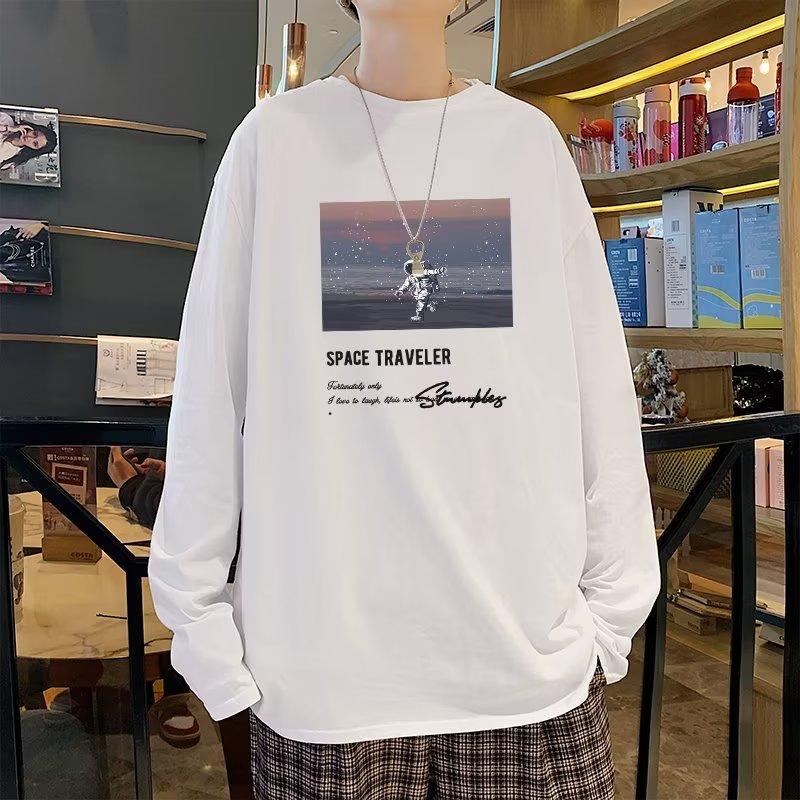 

Мужская футболка с длинным рукавом с принтом, мужская весенняя большая футболка, повседневная большая футболка, мужской модный брендовый универсальный свободный свитер, модные футболки в стиле ретро для