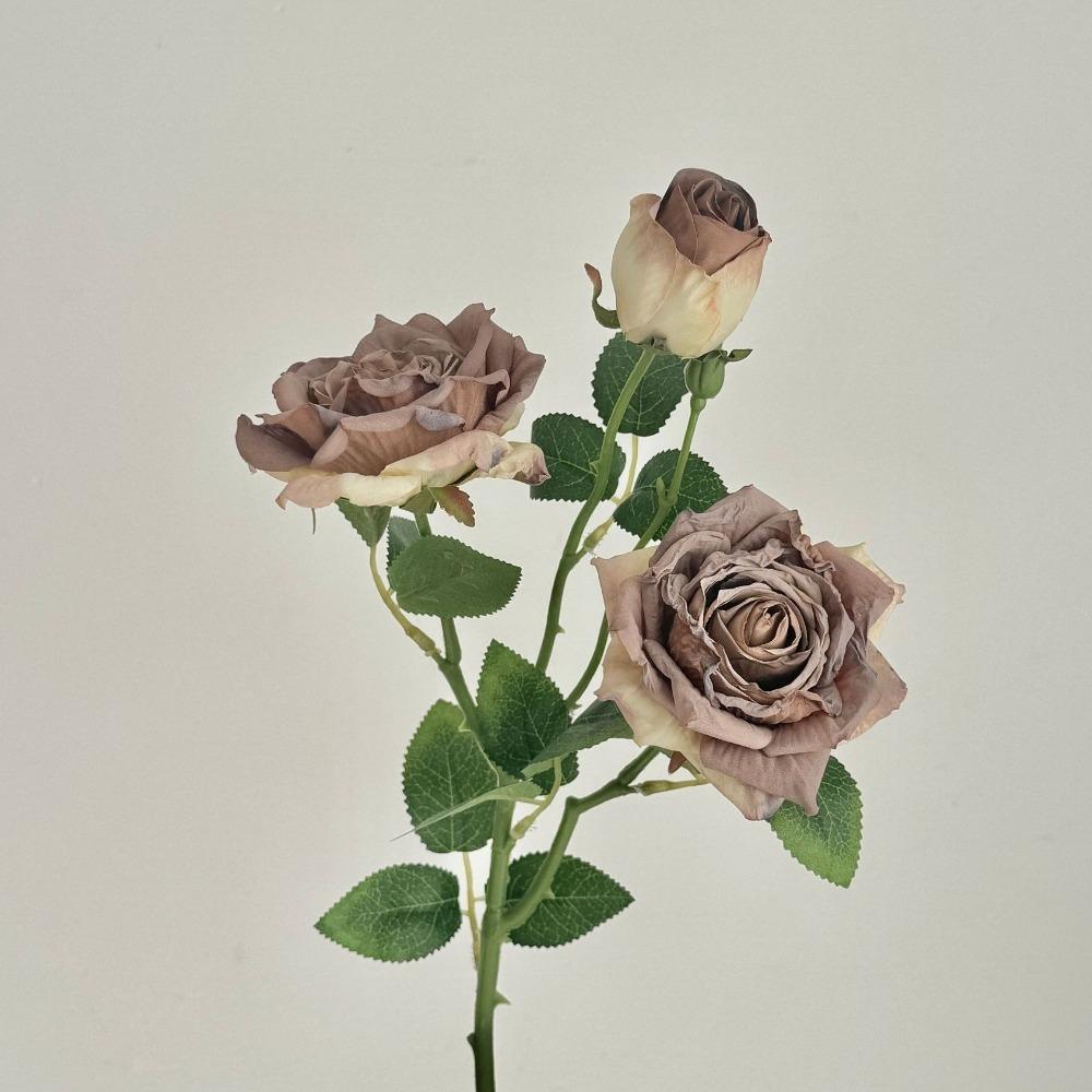 Burnt Edge Artificial Rose Flowers 3 Head Silk Simulation Rose Vintage Faux Flower  Home Decor
