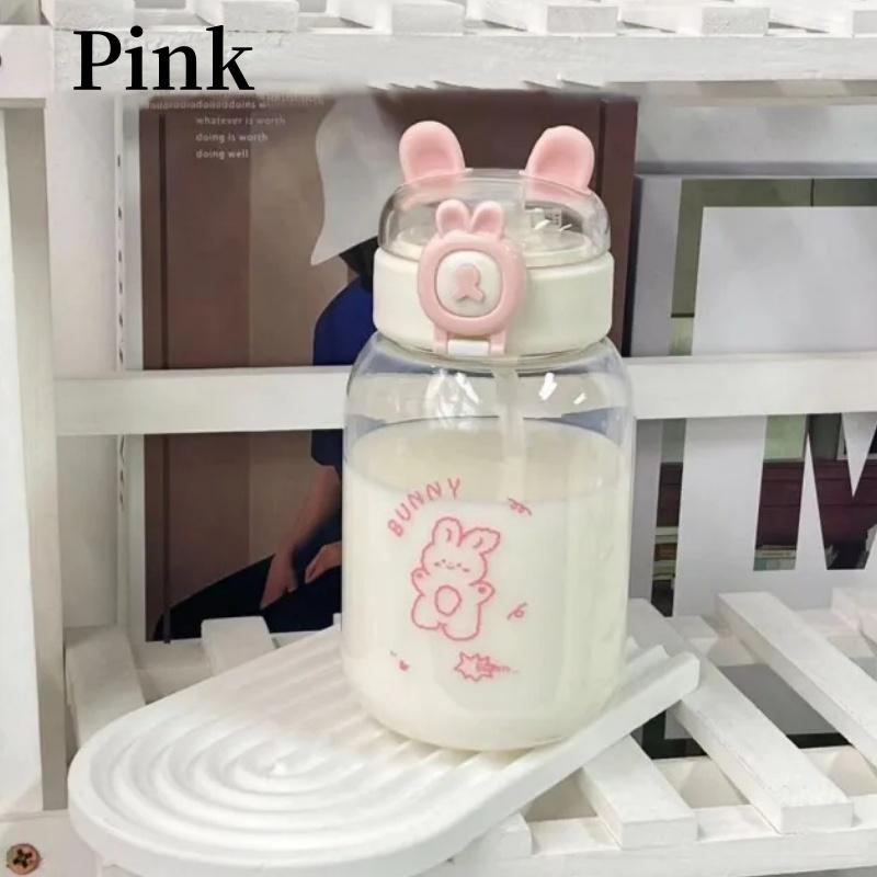 

Бутылка для воды Kawaii Rabbit объемом 500 мл, портативная, симпатичная, в форме уха, пластиковая, с соломинкой и крышкой, для подарков на праздник на открытом воздухе розовый