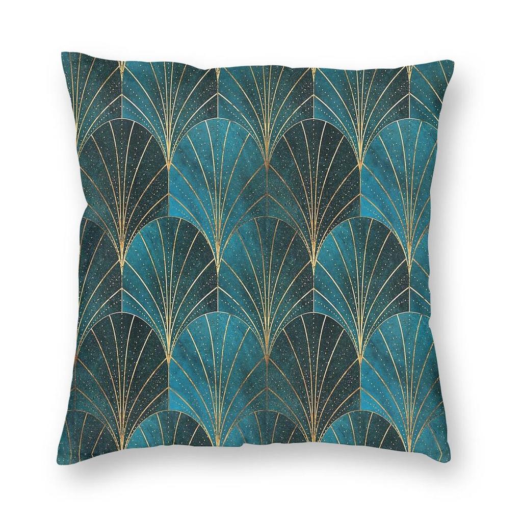 Art Deco Waterfalls Teal Square Pillowcase Polyester Linen Velvet Creative Decorative Throw Pillow Sofa Seater Cushion Cover