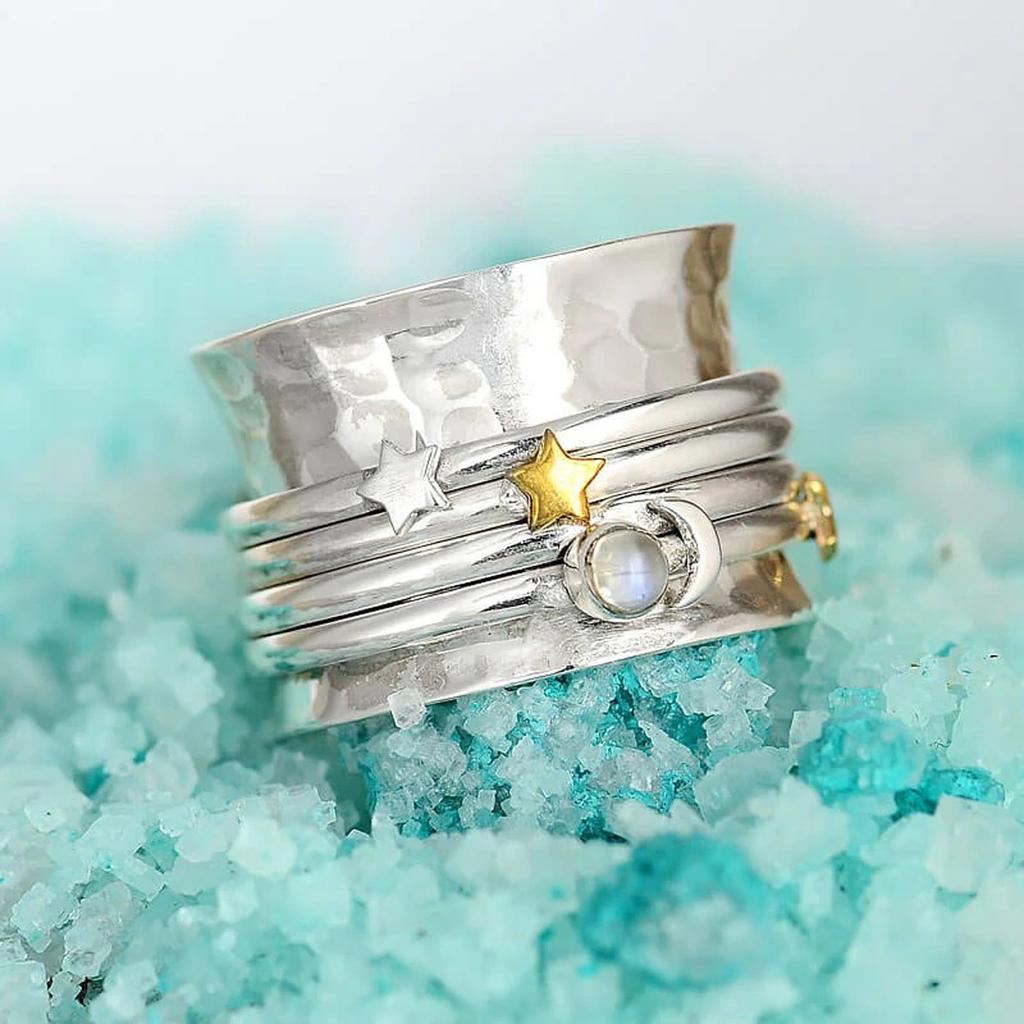 Vintage Star-Moon Rotatable Ring Ladies Ring Jewelry Gift For Women Birthday