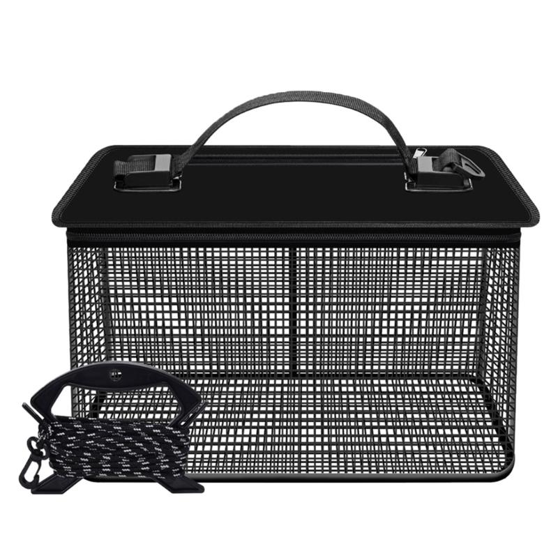 Portable Meshes Fishing Net Storage Cage Floating Fishing Basket Live Fish Protectors Fishing Holder Bucket Easy To Use