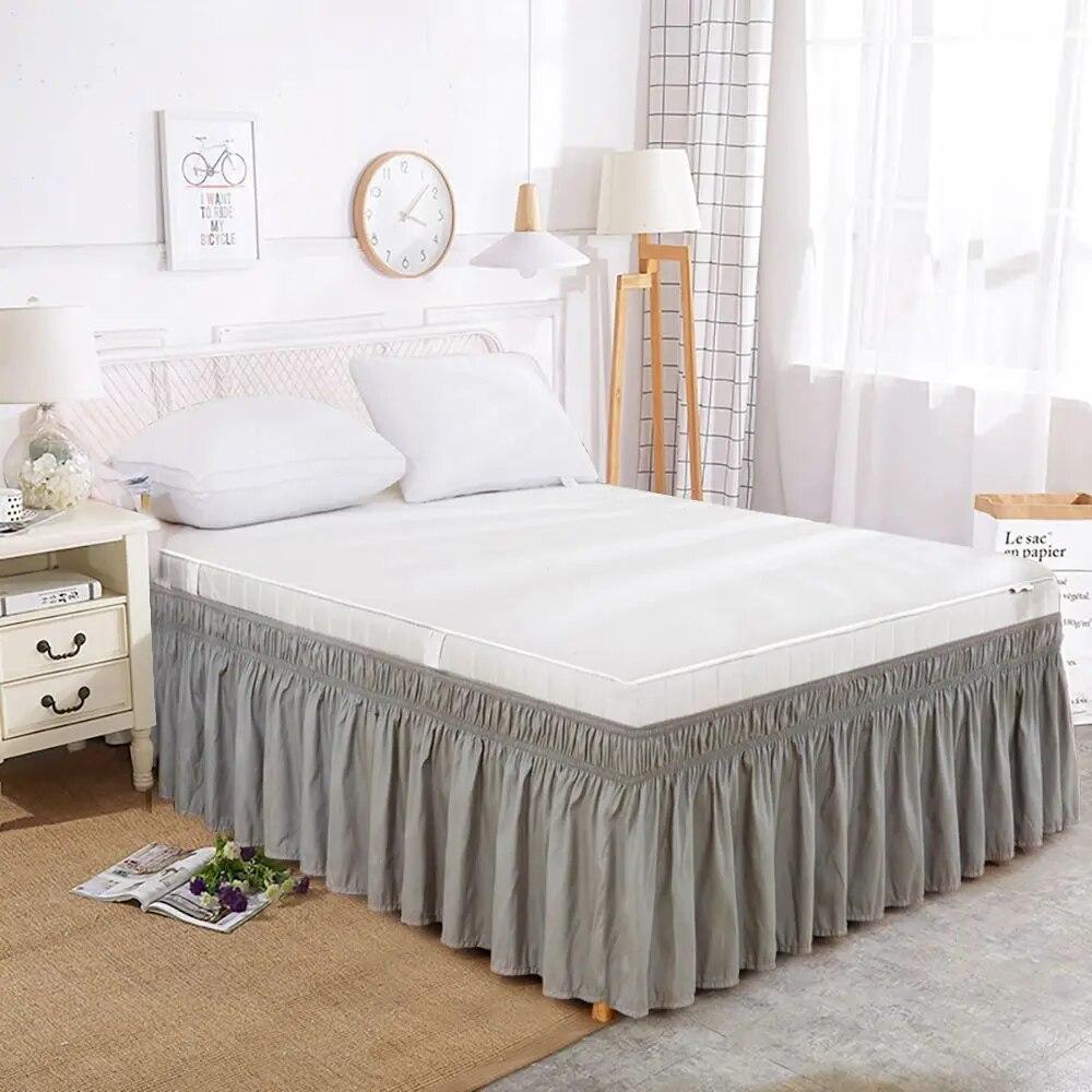 Solid Color Elastic Ruffle Bed Skirt Wrap Around Style Comfortable Fade Resistant Bed Cover Without Surface Twin Queen King Size