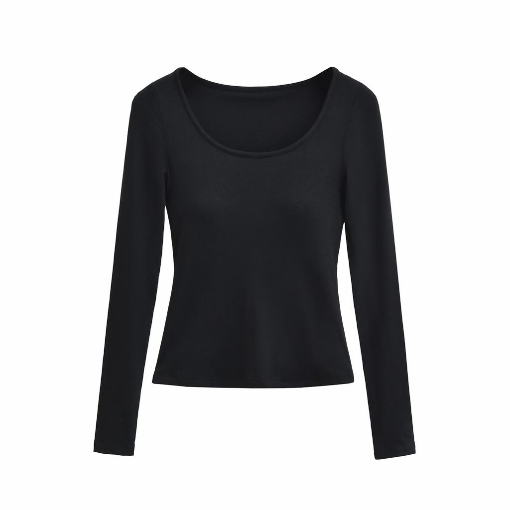 Spicy Slim Fit U-Neck Long Sleeve T-Shirt with Built-in Bra Pads for Autumn/Winter 2025