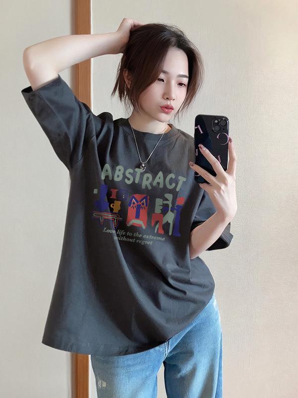 Women's Plus Size Loose Fit Pure Cotton T-Shirt, Summer 2026, Unique Half Sleeve Design.