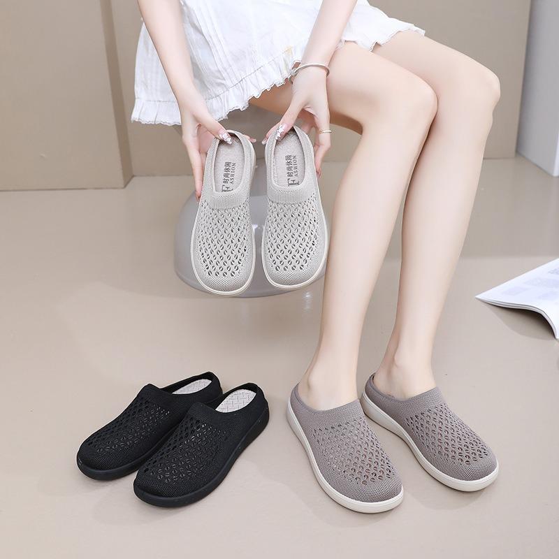 New summer women's shoes casual lazy shoes fashionable semi-drag breathable mesh surface thick sole one pedal versatile mother shoes
