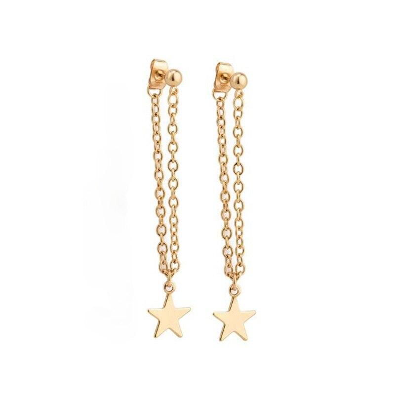 Mode Einfache Persönlichkeit Pentagramm Stern Zurück Hängende Tropfen Ohrringe Koreanische Metall Kette Baumeln Brincos Frauen Schmuck