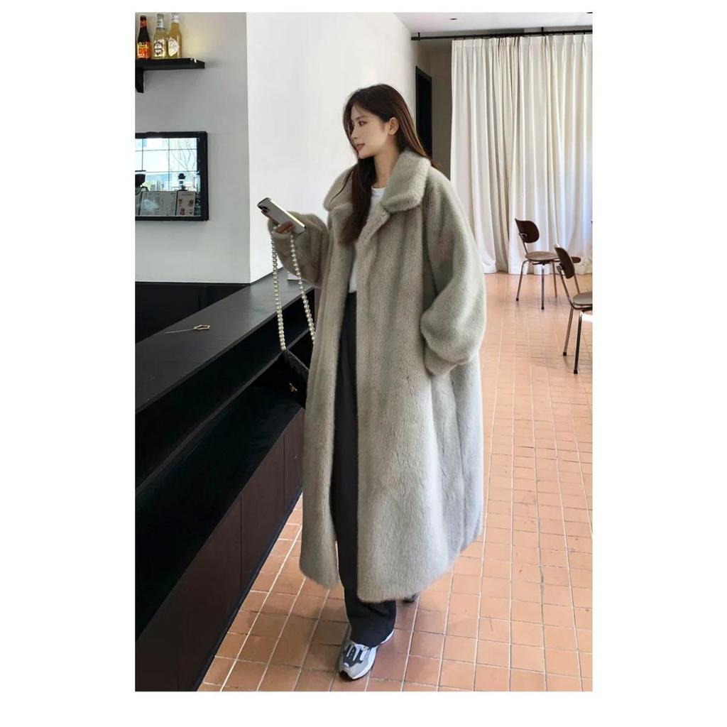 Long Fur Coat Women Warm Clothing Winter New Imitation Mink Cashmere Coats Korean Chic Lapel Loose Thickened Plush Jacket Women