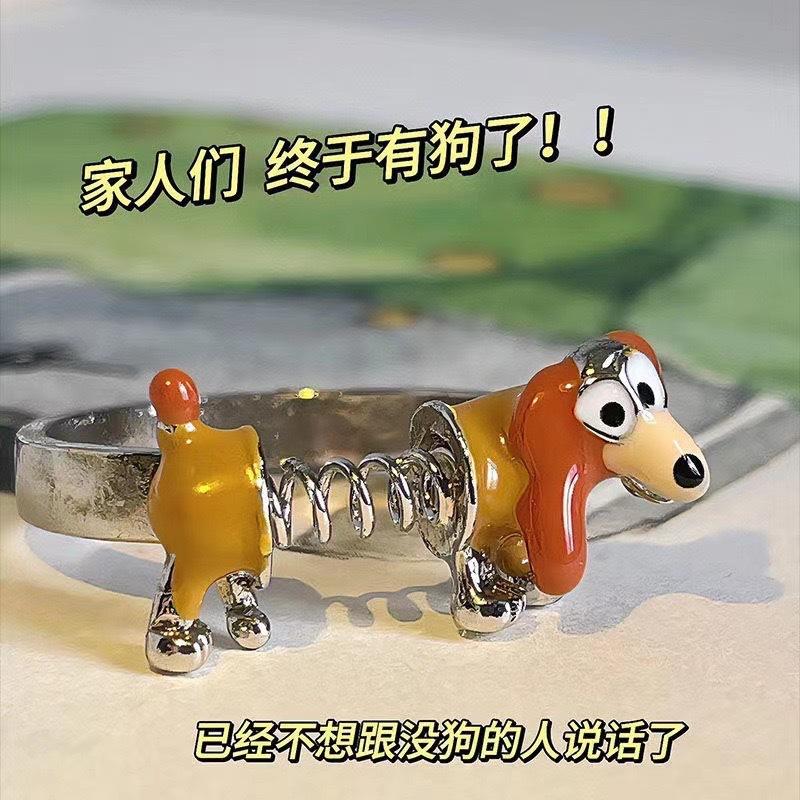 Fun spring cute puppy ring women's light luxury niche design fashion temperament ring personality versatile jewelry tide