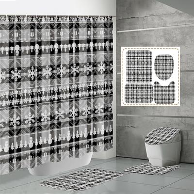 4 STÜCKE Duschvorhangsets Mit Duschvorhang Und Teppichen Toilettendeckelteppich U-Form Matte Und Badematte Badezimmerset Mit 12 Haken