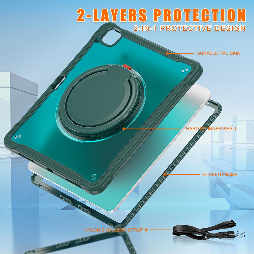 For iPad Air 13 (2025)/(2024)/Pro 12.9 (2022)/(2021)/(2020)/(2018) Case Rotary Kickstand Cover with Shoulder Strap