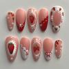 24 Stück tragbare Press-On-Nägel Erdbeer-Schleifen-Design Nagelspitzen Rot Kurz Mandel Perle Sternenlicht Falsche Nagelkunst Blume Falsche Nägel