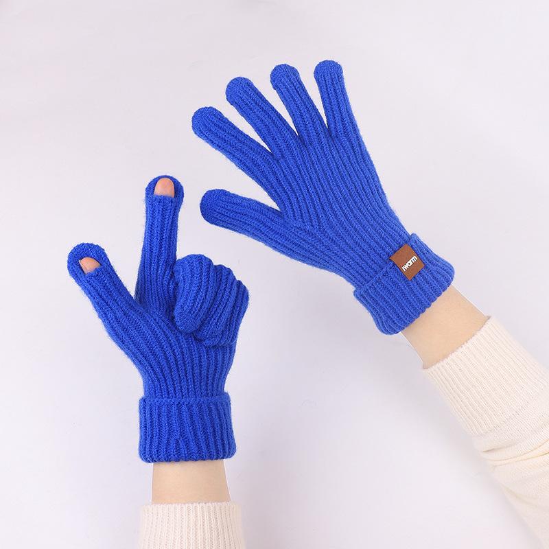 iwarm fashion men's and women's autumn and winter extended wool gloves outdoor riding warm knitted touch screen split-finger gloves