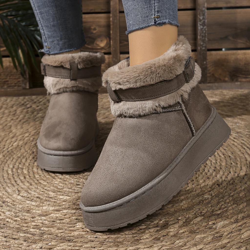 Metal Buckle Thicken Warm Faux Fur Ankle Boots Women Winter Platform Short Plush Snow Boots Woman Non Slip Soft Cotton Shoes