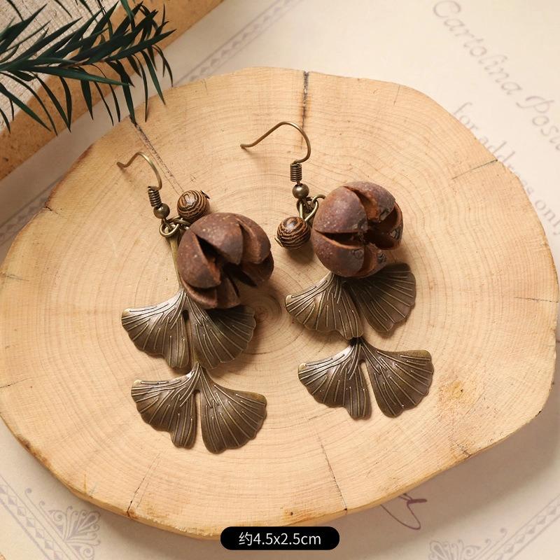 

Ретро серьги-каффы в виде натуральных растений, ручная работа, креативные нишевые серьги-пусеты в виде плодов желудя, длинные серьги с бахромой, женские