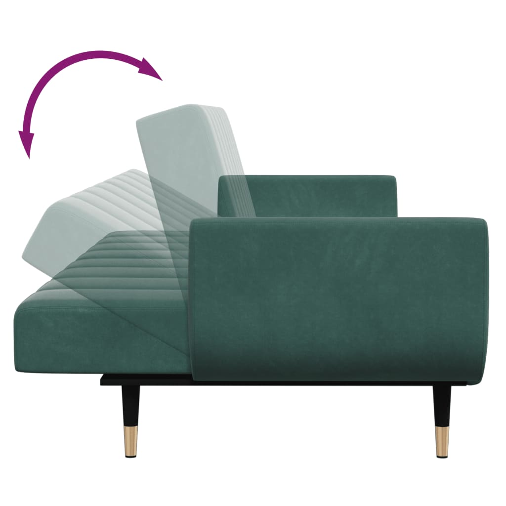 2 Seater Sofa Bed with Footstool Dark Green Velvet