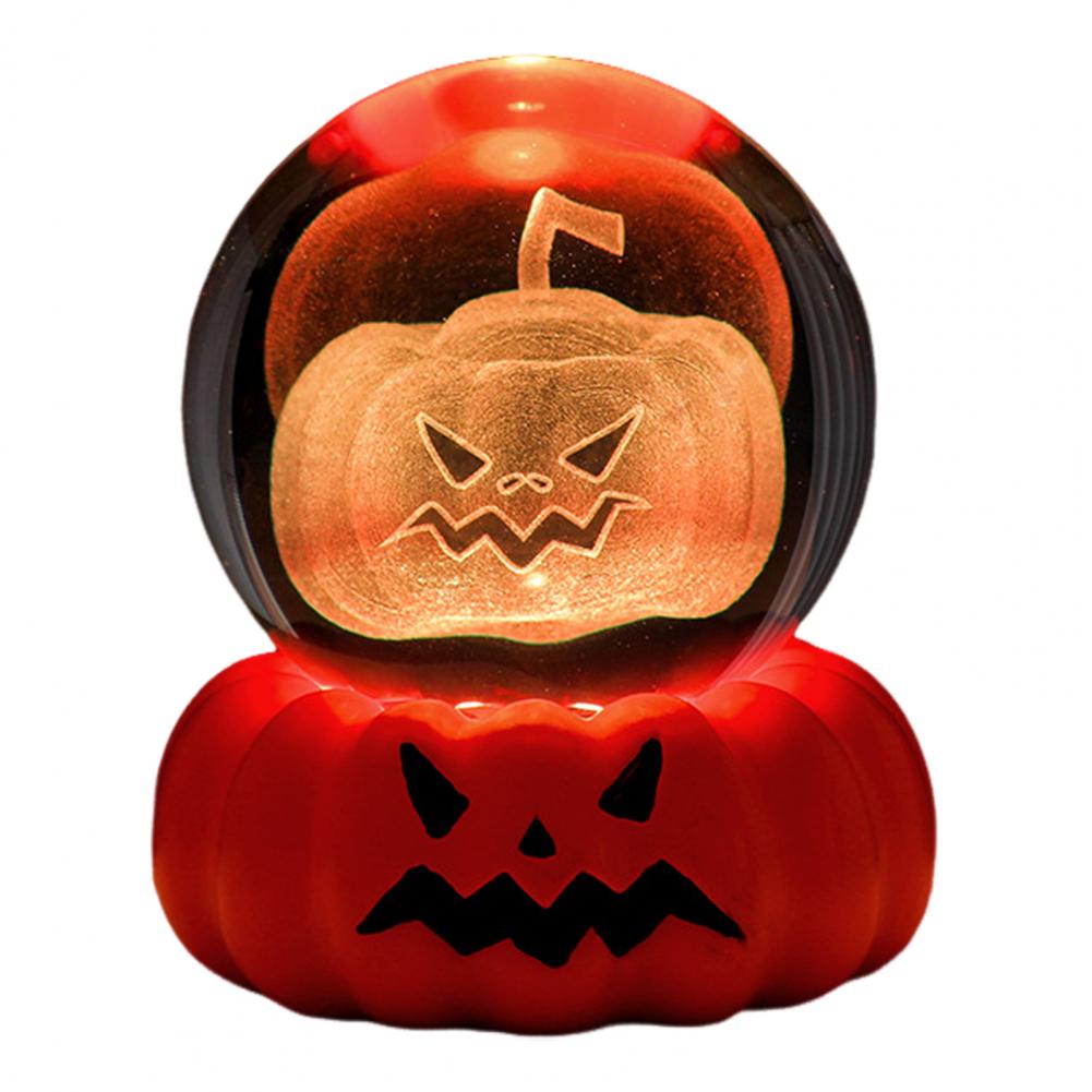 Halloween Crystal Ball Night Light for Kids 3D Pumpkin Crystal Ball LED Night Light with Resin Base Pumpkin Globes Lamp