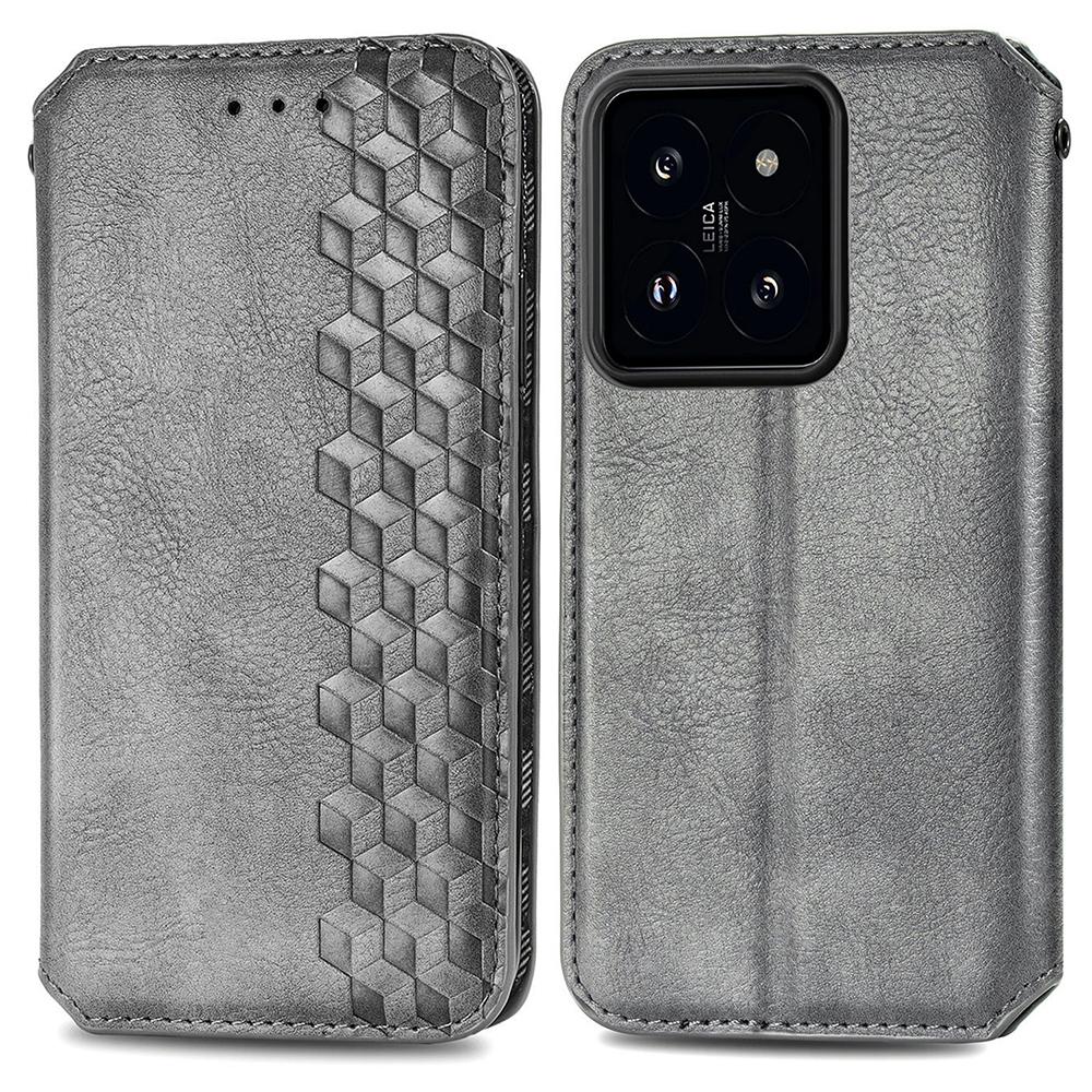 

For Xiaomi 14T PU Leather Case Rhombus Imprint Wallet Stand Phone Cover Grey