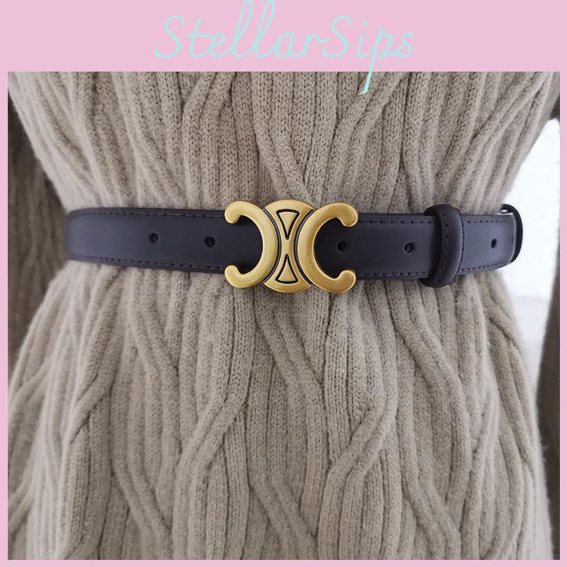 Cowhide French Retro Leather Belt Metal Buckle Jeans Fashionable Belt Waist