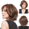 European and American Fashionable Middle-aged Women's Short Curly Hair Wig, Brown Biased High-temperature Silk Synthetic Wig Headband