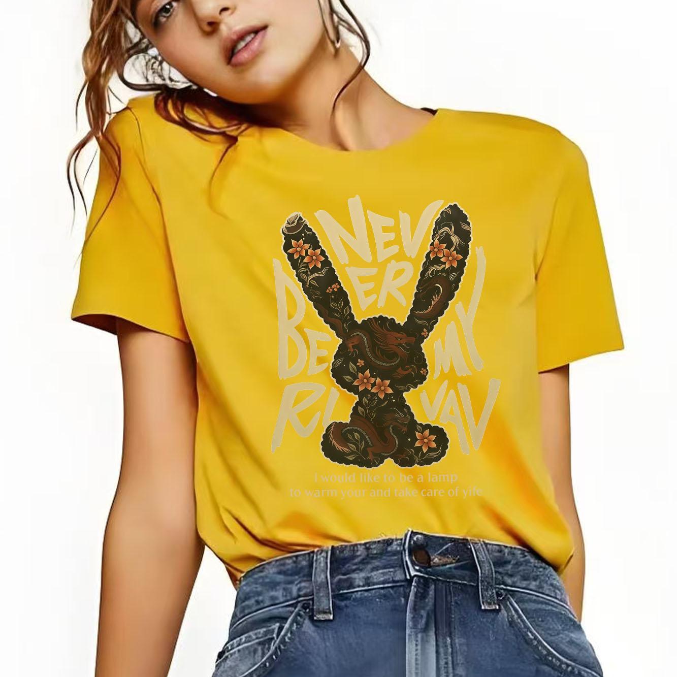 

New Fashionable Retro Rabbit Printed Tshirt with Casual Short Sleeve Suitable for Four Seasons Daily Womens Tshirt 4XL