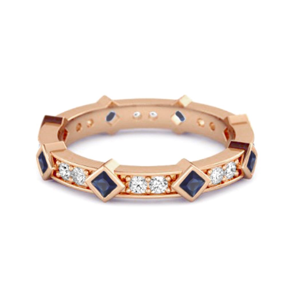 Blue Sapphire Eternity Band Ring - 925 Sterling Silver Rose Gold Vermeil