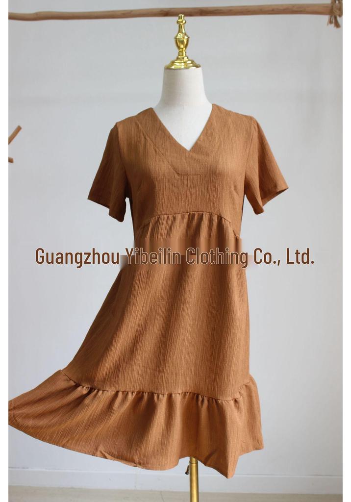 2026 Summer Women's Casual Short Sleeve Belted Flowy Dress