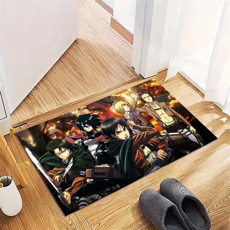 Anime Survey Corps Warrior Group Battle Print Area Rug Non‑Slip Rectangular Floor Mat Manga Fan Gaming Home Decor