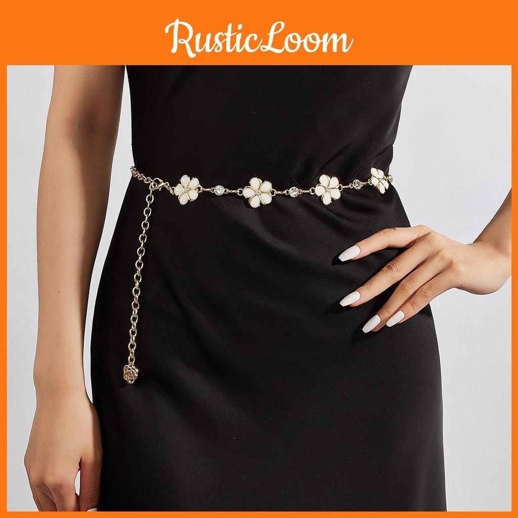 Metal Fashionable Flower Waist Chain With Rhinestone Decoration For Daily