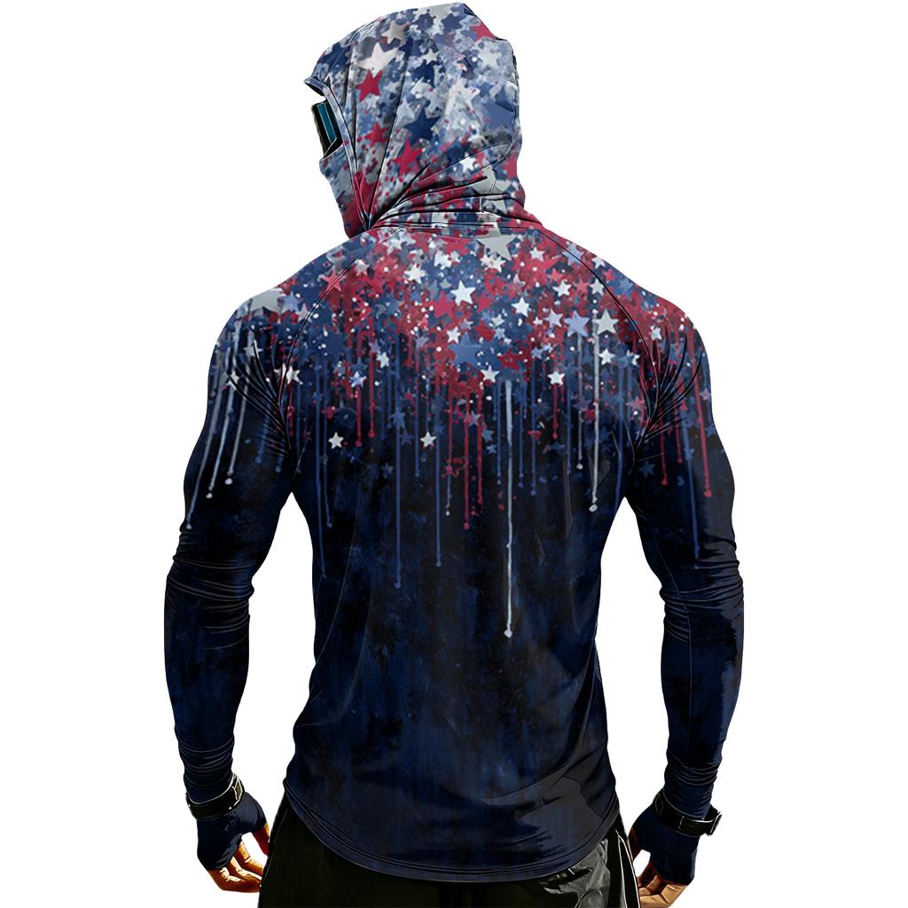 Men's Casual Raglan Sleeve Hooded Long Sleeve Sun Protection Shirt Lightweight Breathable Fabric All Over Print Design