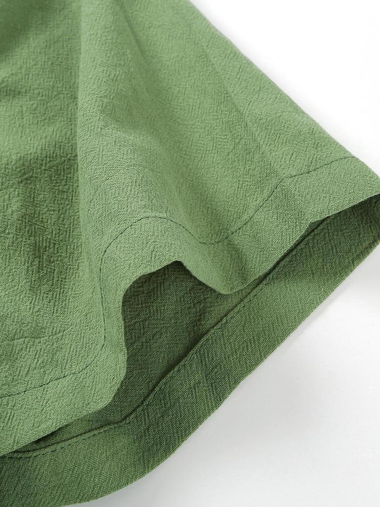 Chemise d'été à manches courtes en coton et lin pour homme avec col rabattu