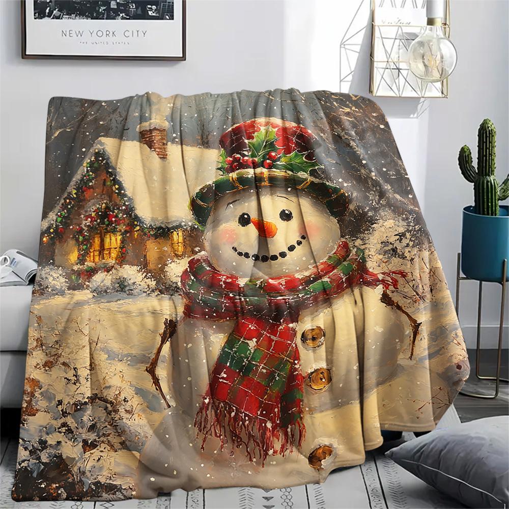 Snowman Print Flannel Blanket, High quality Comfortable for All Seasons, Home Decor, Warmth and Comfort, Perfect for Christmas Gifts