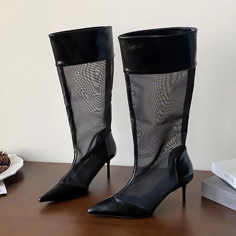 Fashion Fashion Mesh Breathable Women Boots Sexy Pointed Toe Thin High Heel Modern Boots Elegant Comfort Summer Boots Botas Para Mujer