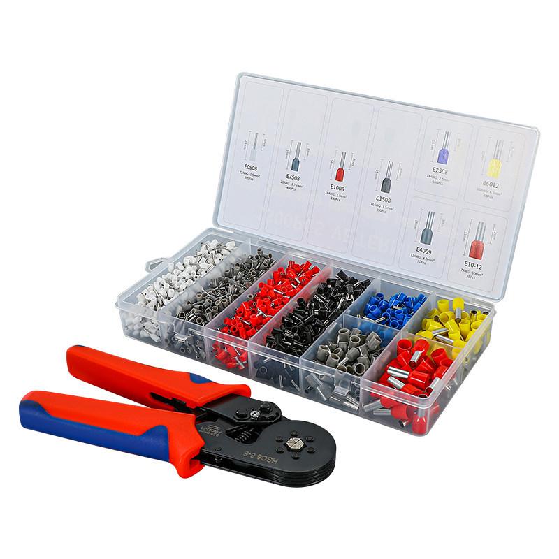 Pure Copper Cold Crimp Terminal Set - Pin Type Wire Lug & VE Tube Crimp Connector with Quick Press Wire Cap & Crimping Pliers