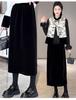 Women's Black Gold Velvet High Waist Slit Skirt - Elegant Mid-Length Tube for Spring/Autumn 2026