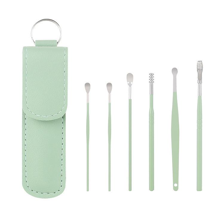Earspoon Six-piece Ear-picking Tool Carbon Steel Ear-picking Spoon Leather Bag Ear-cleaning Spoon Easy to Carry at Home