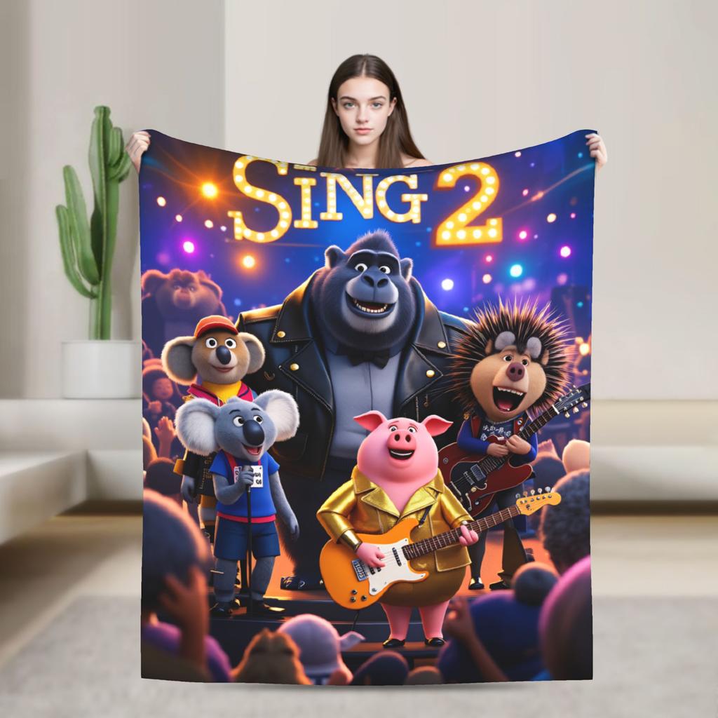 Warm Soft Blanket Camping Sing 2 Movie Characters Buster Ash Bedding Throws Flannel Bedspread For Couch Chair Sofa Bed Cover