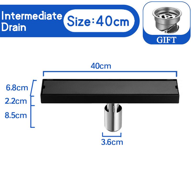 Invisible Floor Drain Black 304 Stainless Steel Anti-odor Bath Shower Long Linear Drainage Tile Insert Side Floor Drains Cover