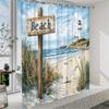 1Pc Coastal Beach Scene Shower Curtain - Polyester, Ocean View With Lighthouse, Seagulls & Sandy Beach Design, Includes 12 Hooks