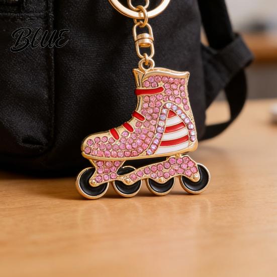 Roller Skates Key Ring Rhinestone Striped Keychain Alloy Backpack Schoolbag