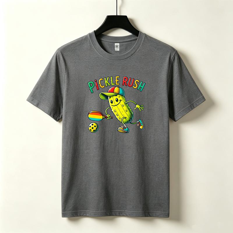 Pickle Rush Graphic TShirt Funny Pickle Cartoon Pickleball Paddle Print Black White Cotton Tee Casual Streetwear Unisex Unisex