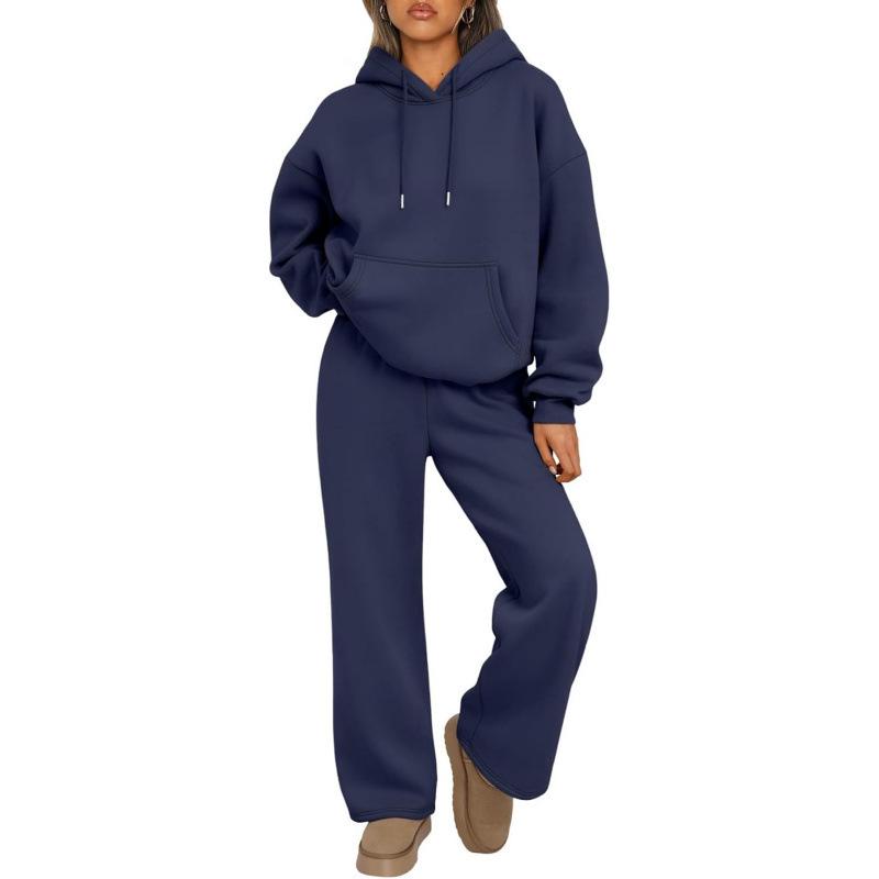 Women's Two-Piece Autumn Set: Velvet Hoodie & Wide-Leg Sweatpants