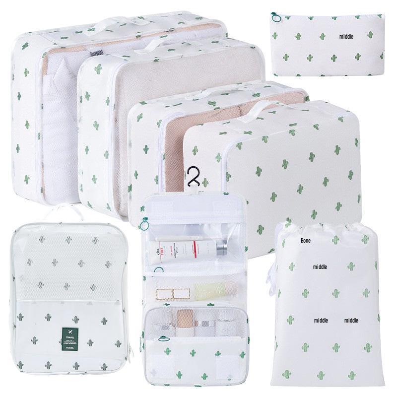 Eight-Piece Waterproof Travel Storage Bag Set for Business Trips - Large Capacity