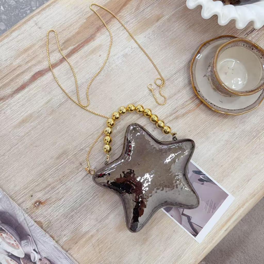 Trend Shiny Face Star Bag Niche Design Metal Dinner Bag Clutch Bag Crossbody Bag
