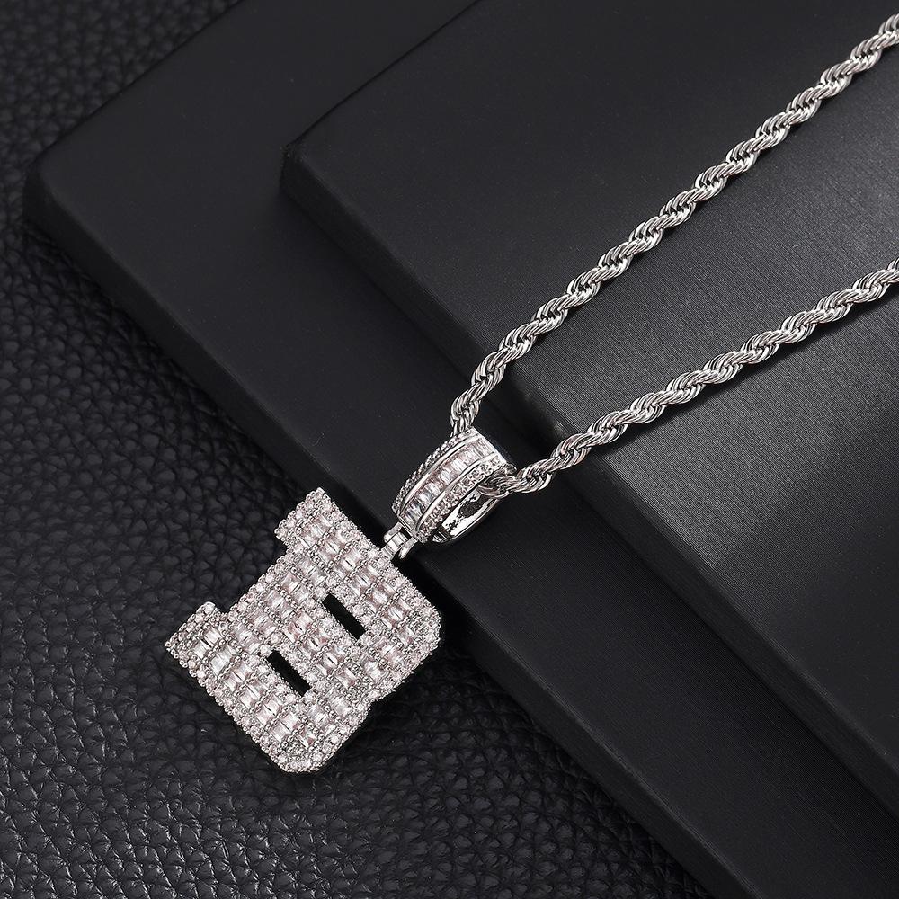 Hip Hop Letter Pendant Zircon Necklace Popular Instagram Personalized Accessory Niche Design Men's and Women's Pendant Necklace
