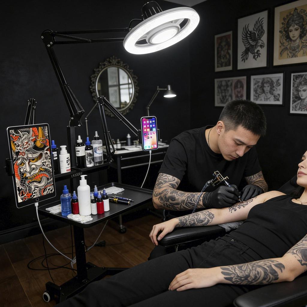 X4 Multifunctioneel Tattoo Werkstation Lamp Trolley: Verstelbare, Verplaatsbare, Opvouwbare Make-up & Schoonheidstool Plank